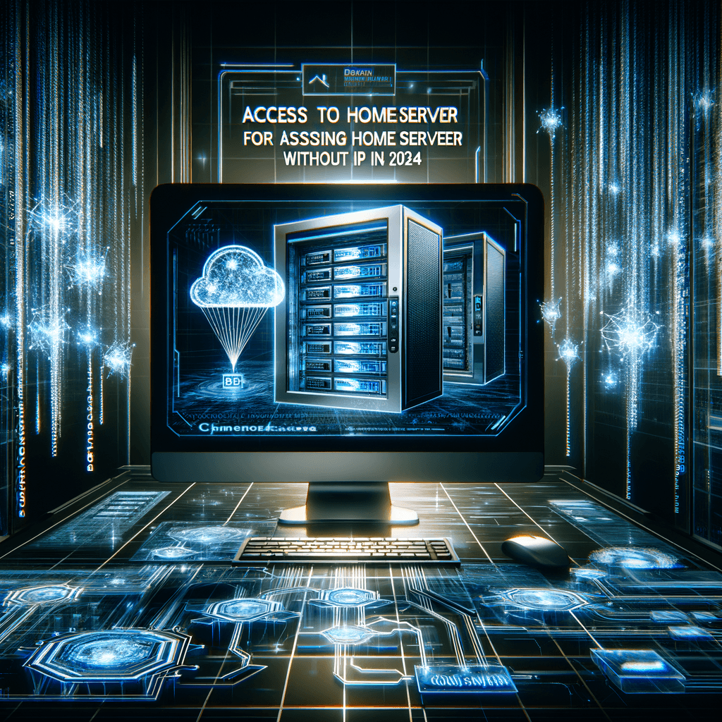 Futuristic digital interface illustrating home server access without IP addresses in 2024.