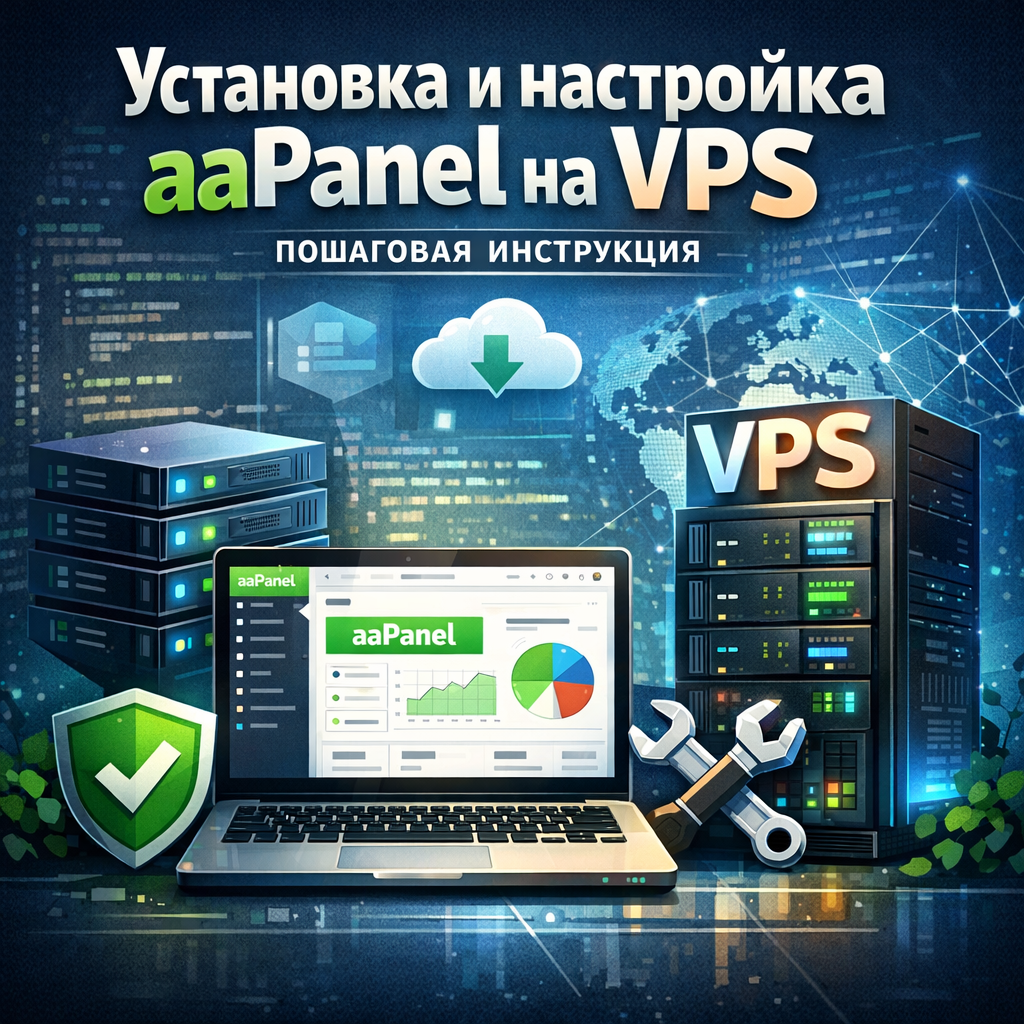 Step-by-step guide showing commands and terminal output for installing and configuring aaPanel on a VPS server.