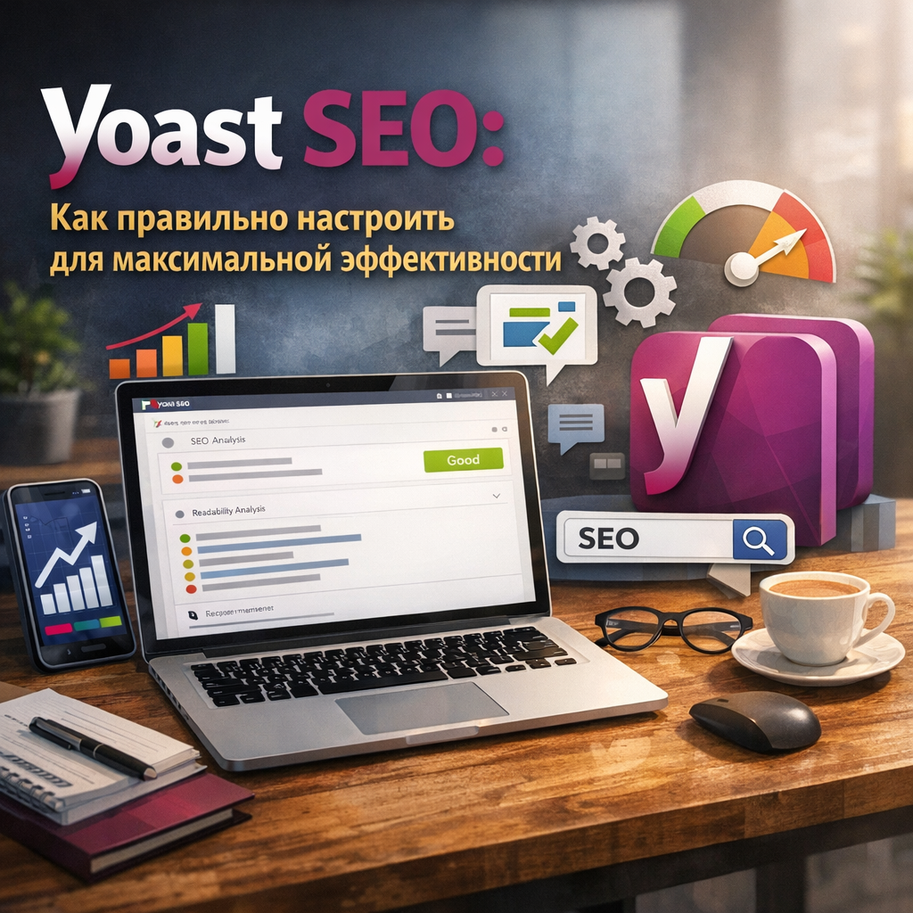 Dashboard showing website traffic and SEO analytics with charts, graphs, and optimization tools in Yoast SEO tutorial.