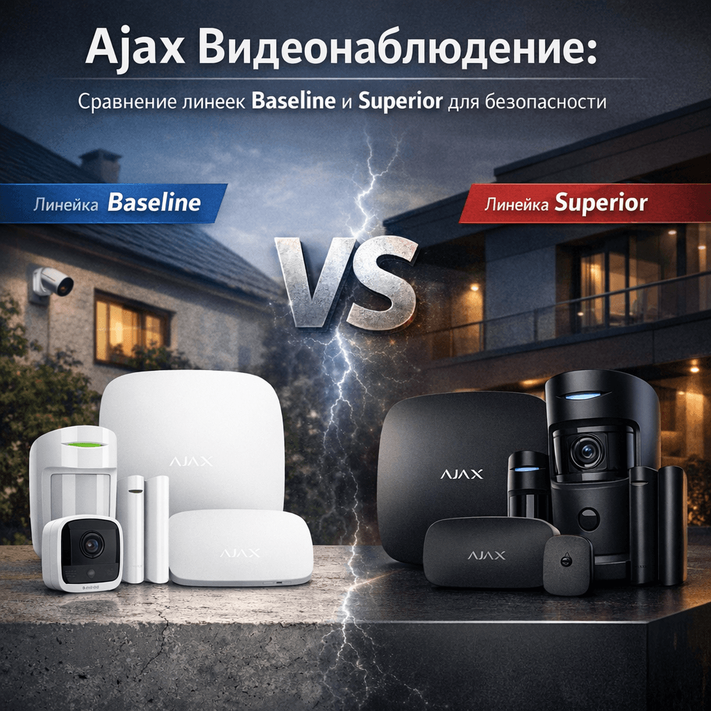 Illustration of Ajax видеонаблюдение: сравнение линеек Baseline и Superior для безопа