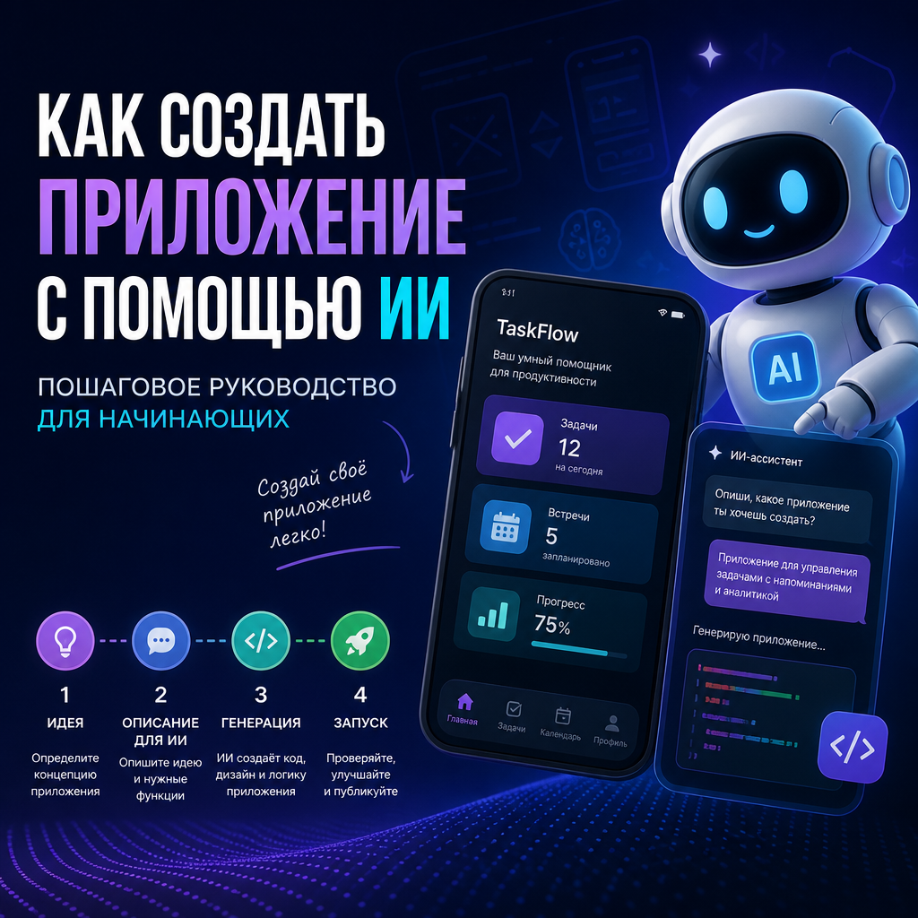 Как создать приложение с помощью ИИ: пошаговое руководство для начинающих — Feat Illustration of Как создать приложение с помощью ИИ: пошаговое руководство